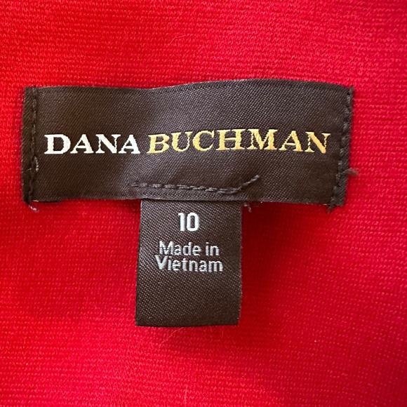 DANA BUCHMAN Dress Sheath Pleated Belted Stretch Cap Sleeves Red Size 10 - Picture 4 of 6